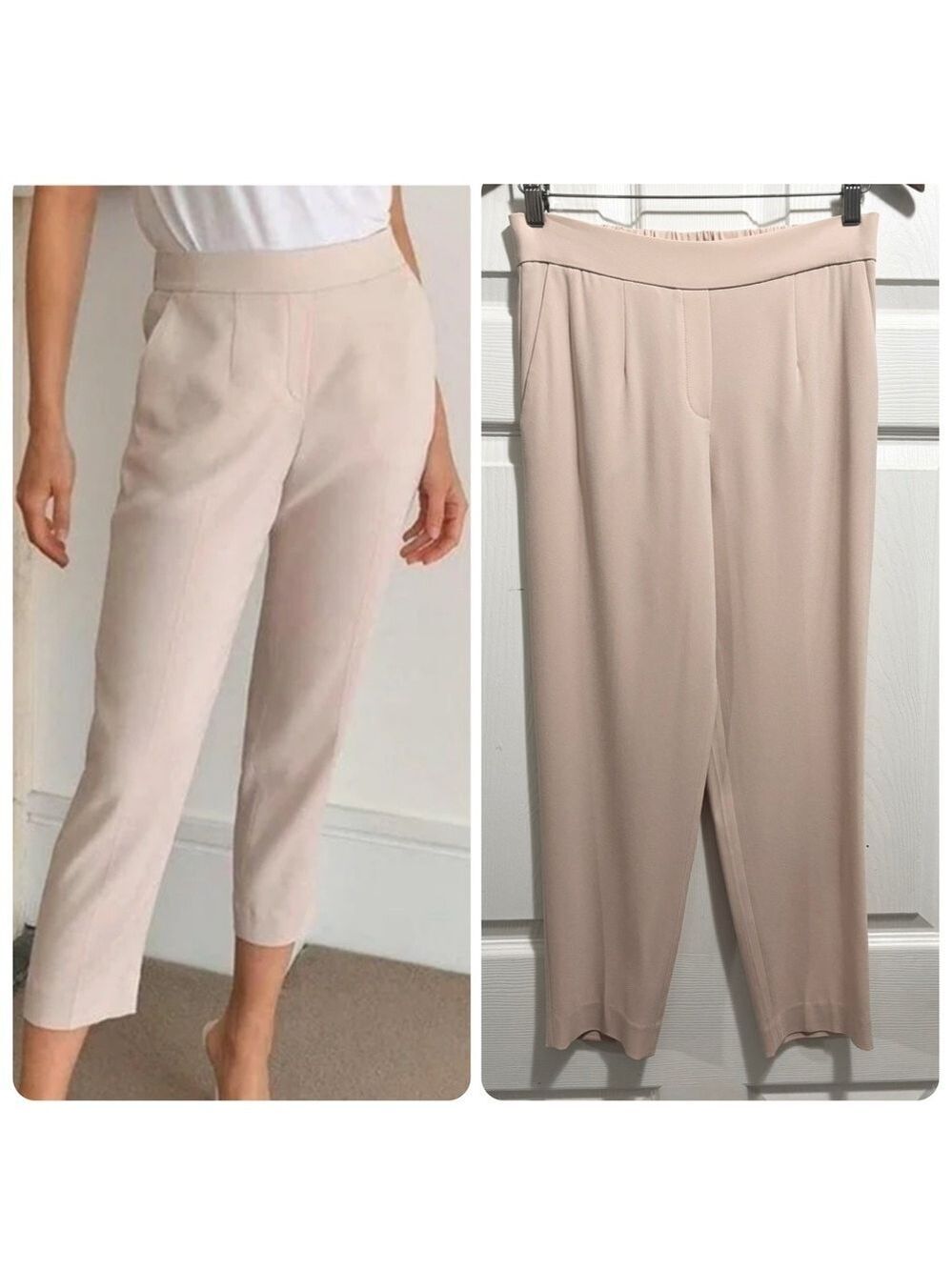 Aritzia Babaton Conan Pant Cropped Crepe Trousers Pants Blush Pink Beige Size 4